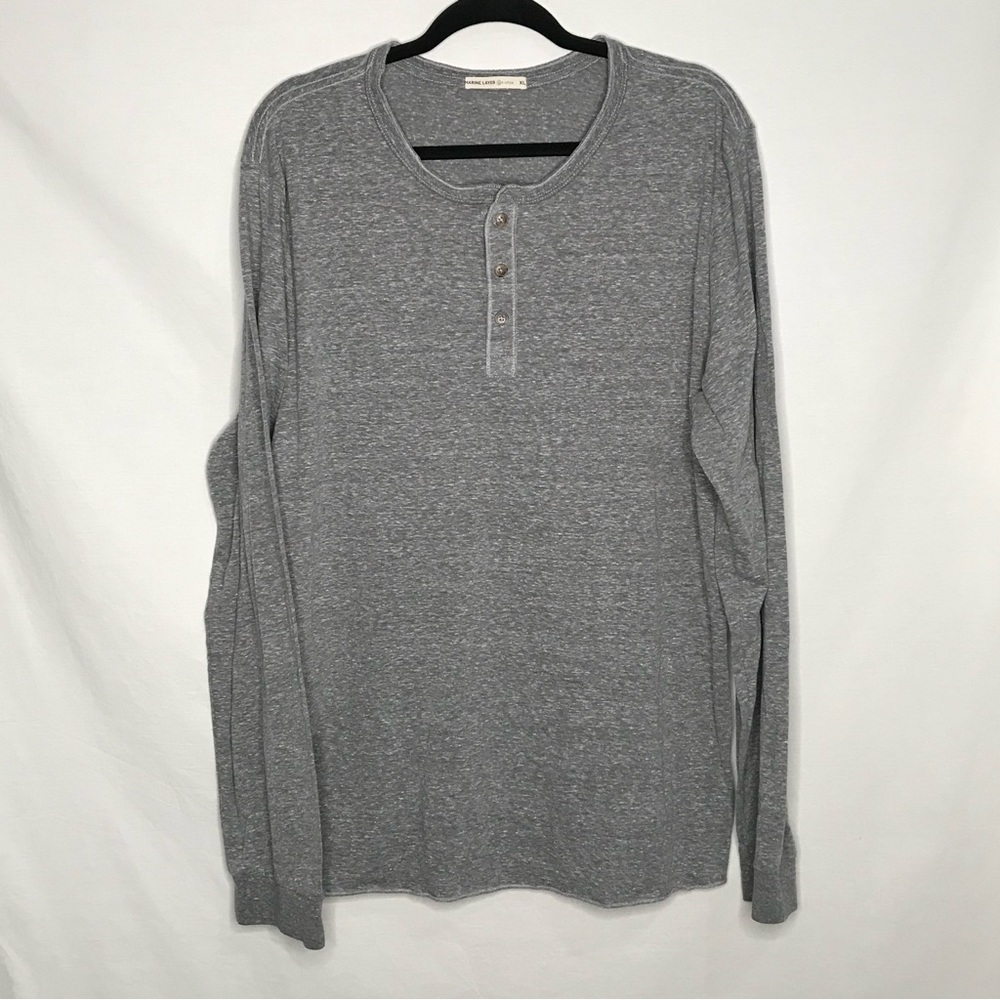 Marine Layer Respun 3 Button Solid Henley LS Shirt Men’s Sz XL Gray Organic EUC